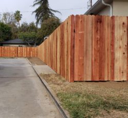 Latest Wood Fence Project in the Los Angeles Area:  Board-on-Board Overlapping Backyard Privacy Redwood Fence with Heavy Duty Matching Pedestrian Gate