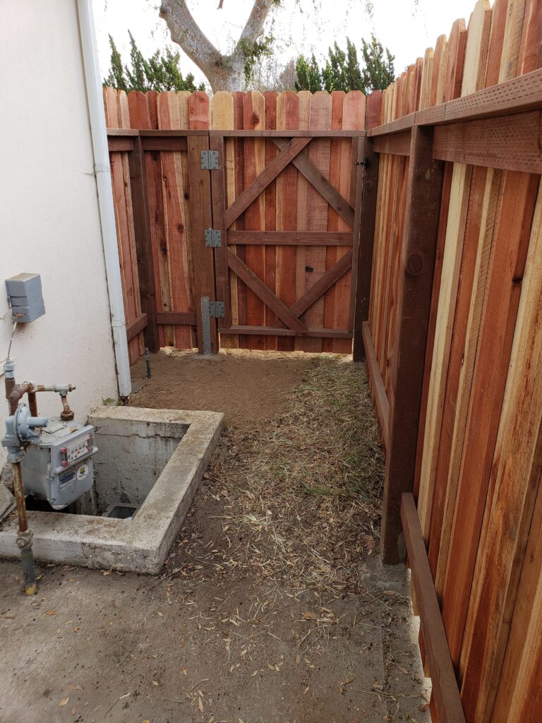 Board-on-Board-Overlapping-Backyard-Privacy-Redwood-Fence-with-Heavy-Duty-Matching-Pedestrian-Gate-3-of-3, 91107-Built-by-WoodFenceExpert.com