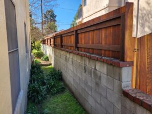 Custom Wood Fence Extension atop Concrete Block Wall (2 of 2), Burbank 91505, design, built & stained by WoodFenceExpert.com