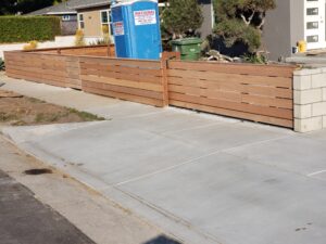 3' Tall Mahogany Horizontal Wood Fence + Matching Rolling Driveway Gate & Ped Gate for a house flipper, Del Rey 90066, designed & built by WoodFenceExpert.com
