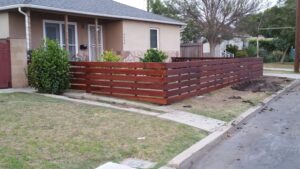 Custom, Stained Horizontal Wood Fence + Matching Pedestrian Gate for Front Yard, Culver City, #3
