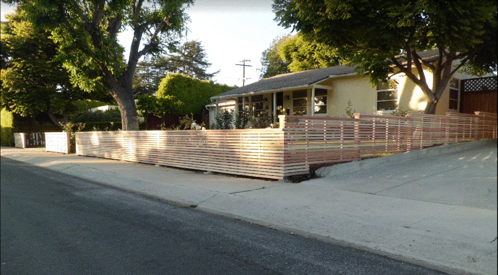 Modern Horizontal Wood Fence + Matching Pedestrian Gate in Mar Vista, Los Angeles, Built and stained by WoodFenceExpert